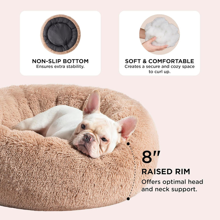 Calming Dog Bed Medium Size Dog - Donut Washable Medium Pet Bed, 30 Inches Anti-Slip round Fluffy Plush Faux Fur Cat Bed, Fits up to 45 Lbs Pets, Camel
