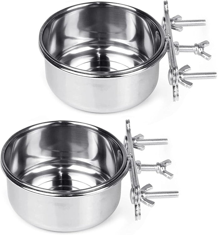 Bird Feeding Dish Cups Parrot Food Bowl Clamp Holder Coop Cup, 2PCS Bird Cage Water Bowl for Parakeet African Greys Conure Cockatiels Lovebird Budgie Chinchilla