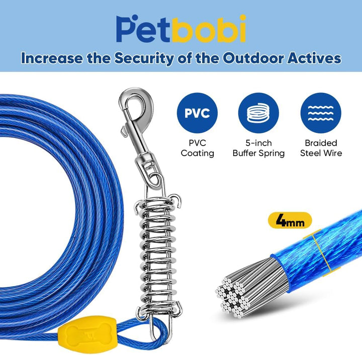 Dog Tie-Out Cable and Stake - 30Ft Heavy Duty Cable with Spring, No Tangle, 16In Ground Stake, Ideal for Yard, Camping and Beach, Suitable for Small Medium Large Dogs up to 120 Lbs, Blue