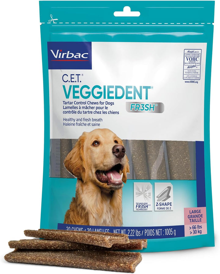 C.E.T. VEGGIEDENT FR3SH Tartar Control Chews for Dogs, Medium, Beef, 1.6 Pounds