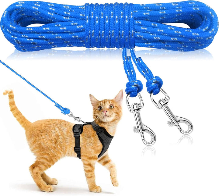 Reflective Cat Long Leash 15 FT Escape Proof Walking Leads Yard Long Leashes Durable Safe Personalized Extender Leash Traning Play Outdoor for Kitten, Puppy, Rabbit and Small Animals(Pink-S)