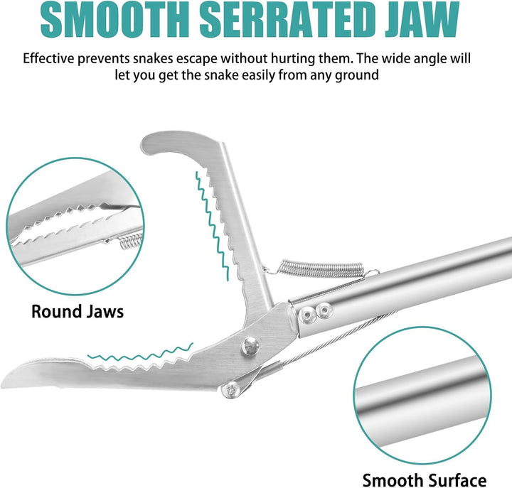 50" Collapsible Stainless Steel Snake Grabber Tool: Multi-Functional Hook, Tongs, Pole, Reacher for Safe Snake Handling and Rattlesnake Catching