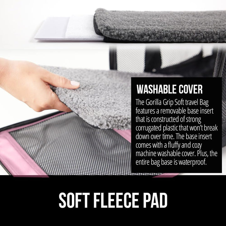 Cat Carrier Travel Bag up to 15 Lbs, Soft Collapsible Small Dog Carriers, Top and Side Entry Breathable Mesh, Grip Feet on Underside, Cozy Washable Waterproof Pad, Portable Kennel, Pink