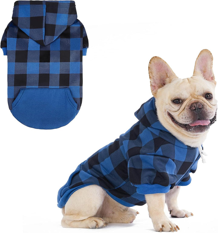 Plaid Dog Hoodie Pet Clothes Sweater with Hat and Pocket for Small Medium Large Size Dogs, Soft Winter Warm Dog Cold Weather Coat, Fleece Fall Dog Hooded Sweatshirt for Puppy Cats, Red XL