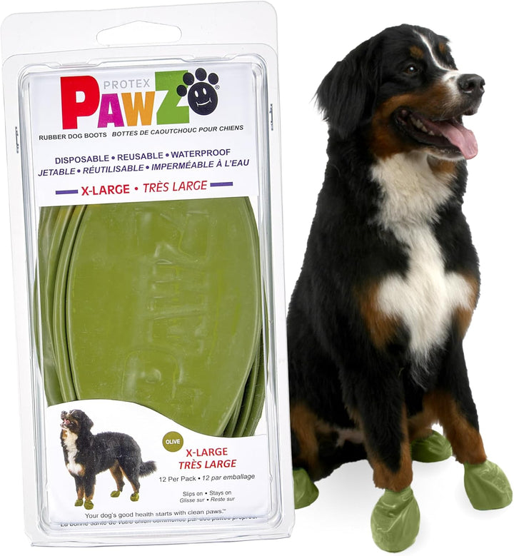 Pawz Rubber Dog Boots for Paws up to 2", 12 Pack - All-Weather Booties for Hot Pavement, Snow, Mud, and Rain - Waterproof, anti Slip Dog Socks - X-Small, Black