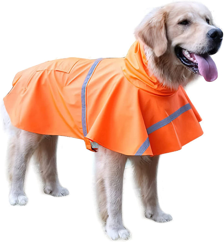 Large Dog Raincoat Adjustable Pet Water Proof Clothes Lightweight Rain Jacket Poncho Hoodies with Strip Reflective (XL, Yellow)