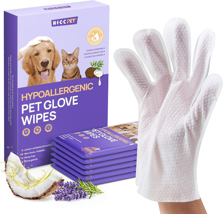 Cleaning Deodorizing Glove Wipes for Dogs & Cats, Vet Recommended Hypoallergenic Pet Cleaning and Hydrating Glove Wipes, Nourish Fur Coconut Oil Pet Bathing Wipes for Horse Coat Care