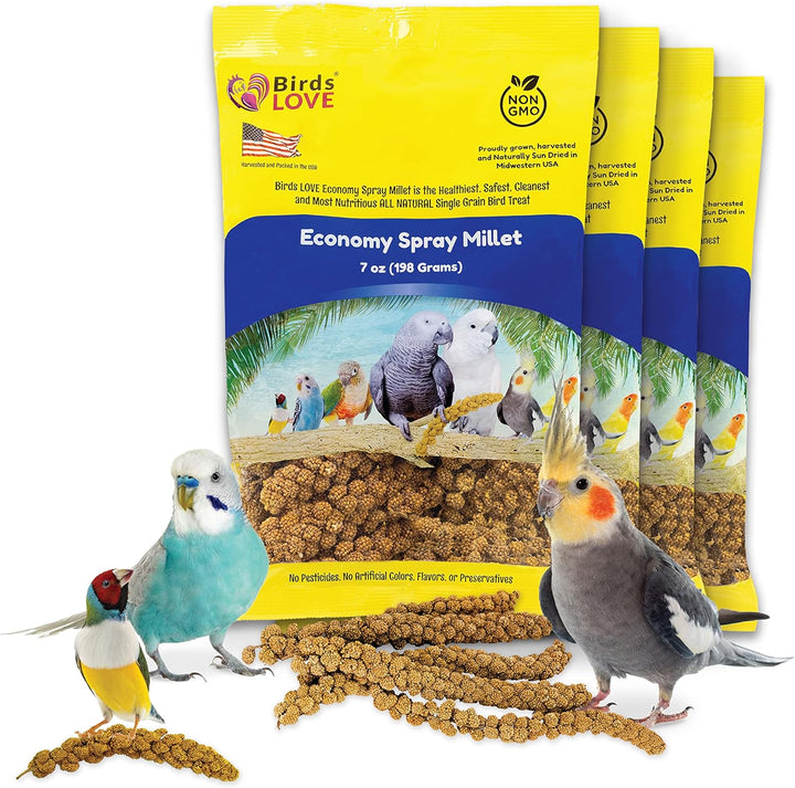 Millet Tips & Tails for Birds - Parakeets, Cockatiels, Lovebirds, Finches, Budgies, Canaries, Cockatoos - Natural & Healthy Millet for Birds - Parakeet Food & Treats for All Parrots, 1Lb