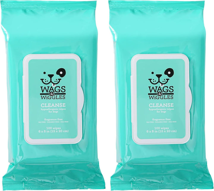 Cleanse Hypoallergenic Wipes 100Ct | Hypoallergenic Dog Wips 100 Count Package, Fragrance Free | Waterless Bathing to Keep Pets with Sensitive Skin Clean (FF22031)