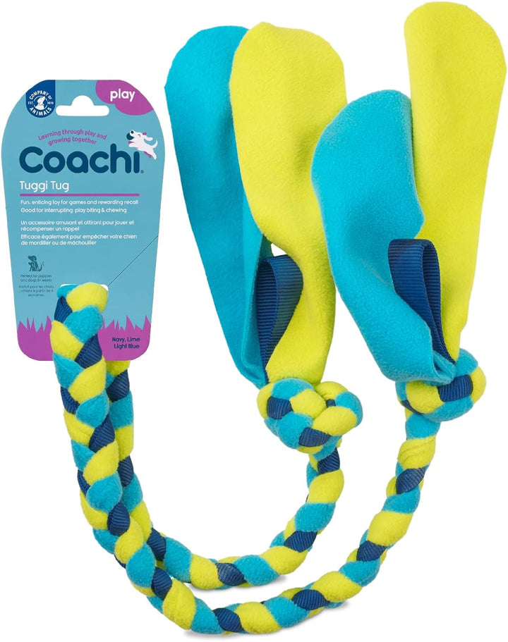 Coachi Tuggi Ball - Interactive Dog Toy for Tug of War & Play. Strong & Comfortable, Stretchy Bungee Handle, Reward Training, Interrupting Biting & Chewing. Ideal for Agility and Suitable for Puppies