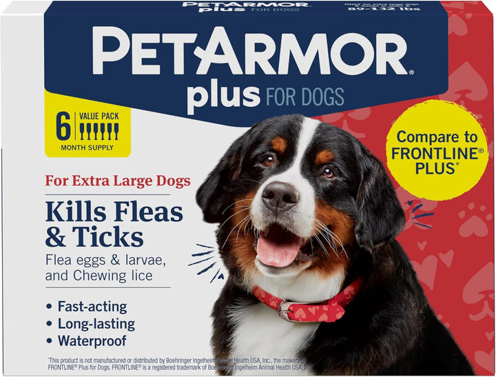 plus Flea and Tick Prevention for Dogs, Dog Flea and Tick Treatment, 6 Doses, Waterproof Topical, Fast Acting, Large Dogs Dogs (45-88 Lbs)