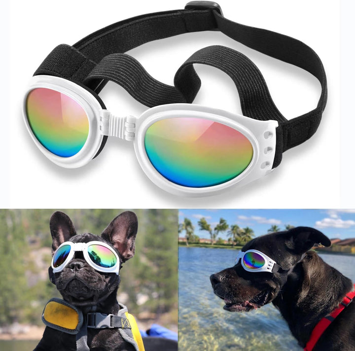 Dog Sunglasses Dog Goggles for Medium Large Breed Dogs, Wind Dust Fog Protection Eye Wear Pet Glasses with Adjustable Strap for Motorcycle Car Driving Bike Riding Hiking Swimming over 15Lbs Black