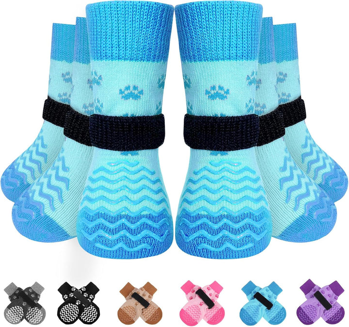 6Pcs anti Slip Dog Socks to Prevent Licking Paws, Dog Shoes for Hot Pavement, Double Sides Dog Boots & Paw Protectors Booties for Hardwood Floors with Grippers Small Medium Large Senior Dog