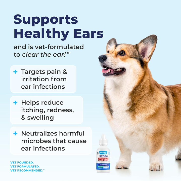 Oticbliss Cat & Dog Ear Infection Treatment Drops - with 1% Hydrocortisone & Microsilver BG for Dog Ear Infections - Vet Recommended Cat & Dog Ear Cleaner for Itchy Ear Relief