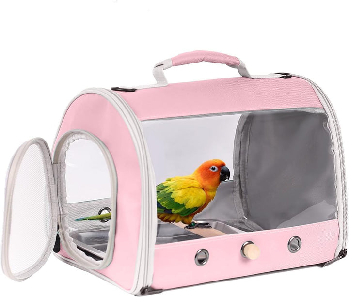 Small Bird Travel Cage Carrier, Portable Parrot Parakeet Carrier with Standing Perch and Comfy Mat, Budgies Carry Transport Bag for Vet Visit Shopping and Outdoor Adventure.