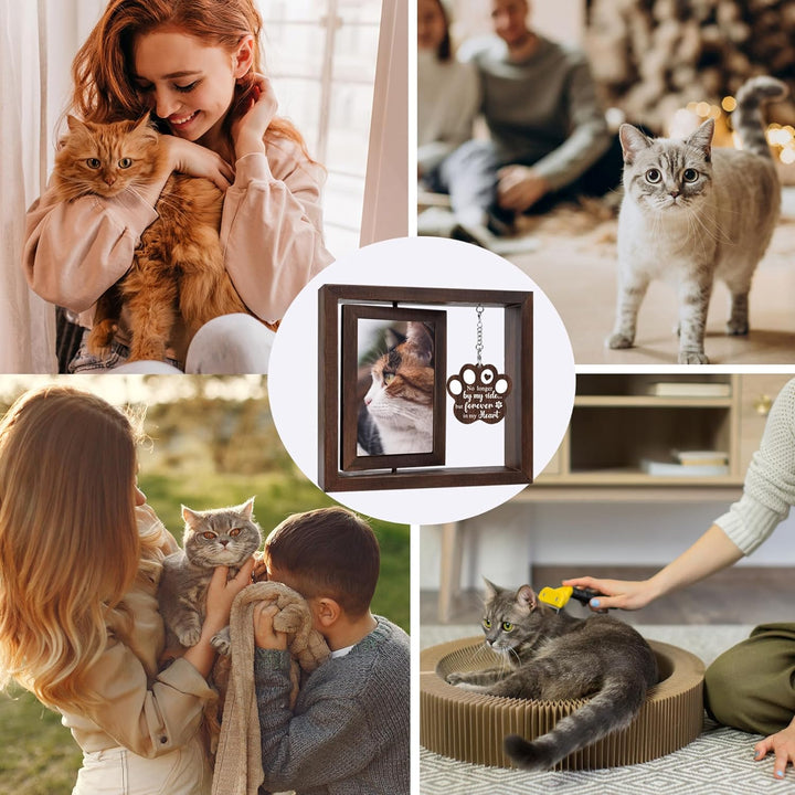 Cat Memorial Gifts for Loss of Cat - Pet Memorial Gifts Cat,Loss of Cat Sympathy Gift, Cat Passing Away, Pet Remembrance Gift Cat,Rotating Wooden Cat Picture Frame 4X6 Photo
