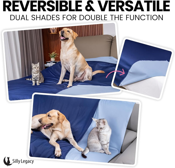Thin Reversible Waterproof Protective Bed Cover (King Size, 100 X 96 Inch), for Pets, Babies; Incontinence, Dirt, Drool