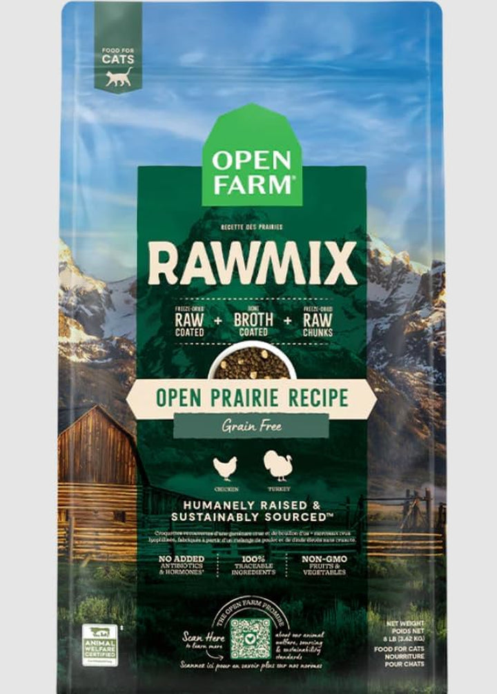 , Rawmix Dry Cat Food, Protein-Packed Kibble Coated in Bone Broth with Freeze Dried Raw Chunks, for Indoor & Outdoor Cats, Chicken & Turkey Grain-Free Recipe, 8Lb Bag