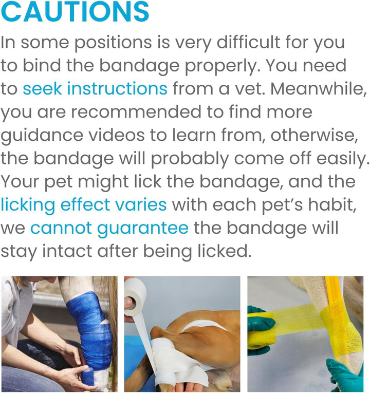 Pet Wrap, Self-Adhesive, Only Sticks to Itself, Non-Woven Tape for Dog Legs, Paws, Wounds, First Aid Cohesive Gauze for Horse, Cat, Bird, Animal, 6 Rolls, 2 Inch, Pawprints A