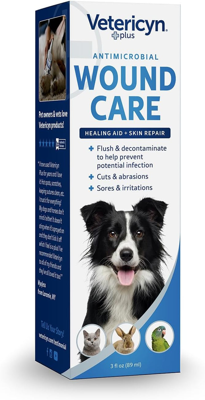 plus Dog Wound Care Spray | Healing Aid and Skin Repair, Clean Wounds, Relieve Dog Skin Allergies, Safe for All Animals. 3 Ounces
