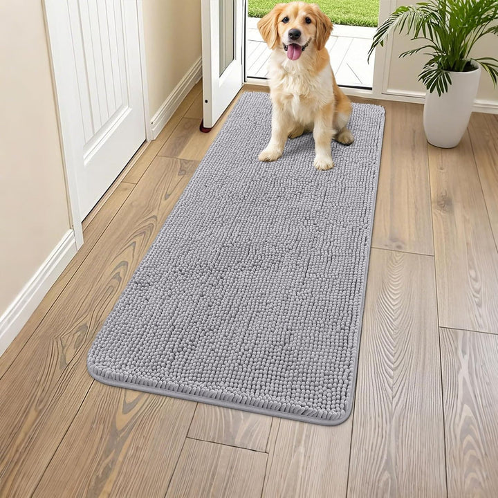 Dog Door Mat for Muddy Paws 30X20, Absorbs Moisture and Dirt Doormat, Non-Slip Washable Quick Dry Chenille Front Door Mat Indoor Entrance, Entryway Carpet for inside Floor, Grey
