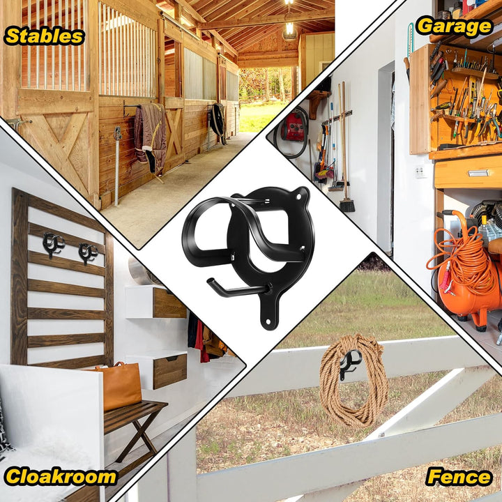 3 Counts Horse Bridle Rack Bracket Bridle Hooks Tack Storage Halter Hanger Metal Holder with Tubes and Screw for Horse Barn Supplies(Black)