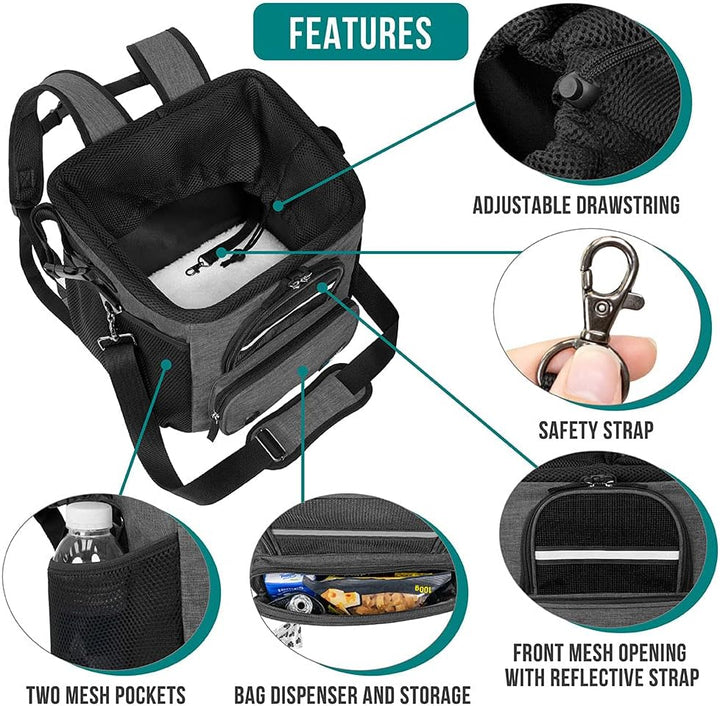 Dog Bike Basket, Soft-Sided Ventilated Dog Bike Carrier Backpack, Pet Bicycle Basket for Bike Handlebar, Small Medium Puppy Cat Kitten Car Booster Seat with Safety Strap, Max 18 Lbs, Dark Gray