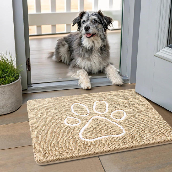 Dog Door Mat for Muddy Paws, Absorbent Dirt Trapper Non Slip Quick Dry Washable Chenille Mat for Mud Dogs, Entry Rug for Indoor and Outdoor (30X20 Inches, Grey)