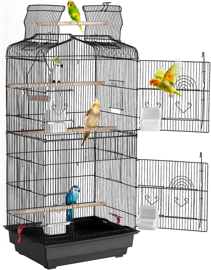 41-Inch Open Top Large Parrot Bird Cage, Hanging Bird Cage for Parakeets Finches Canaries Lovebirds Cockatiels Budgies Small Quaker Conures Travel Pet Flight Birdcage with Swing and Perch