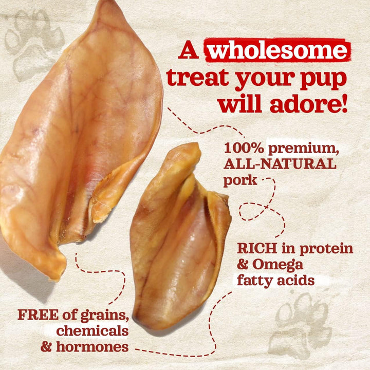 Pig Ears for Dogs (8-Count), One Ingredient: Natural Whole Pigs Ears, Air Dried, Long-Lasting & Highly Digestible Treats, Great for Puppy and Large/Medium Dogs
