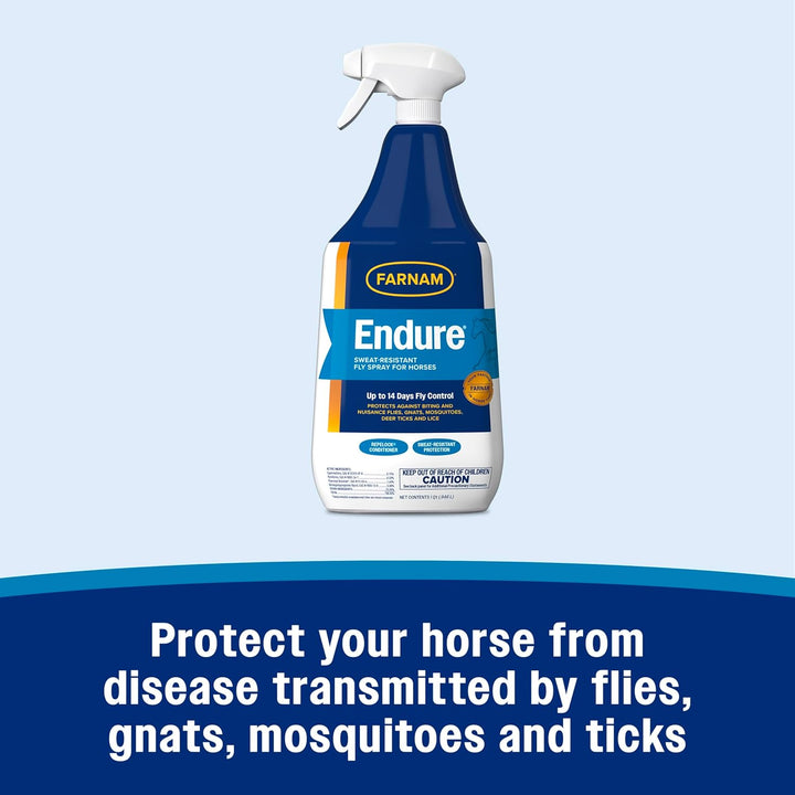 Endure Sweat-Resistant Fly Spray for Horses, Lasts up to 14 Days, Protects against Flies, Gnats, Mosquitoes, Ticks & Lice, 32 Oz.