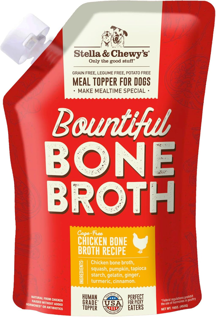 Human-Grade Grass-Fed Beef Bone Broth for Dogs - Joint & Gut Health Liquid Food Topper with Collagen & Turmeric, 16 Fl Oz Resealable Pouch