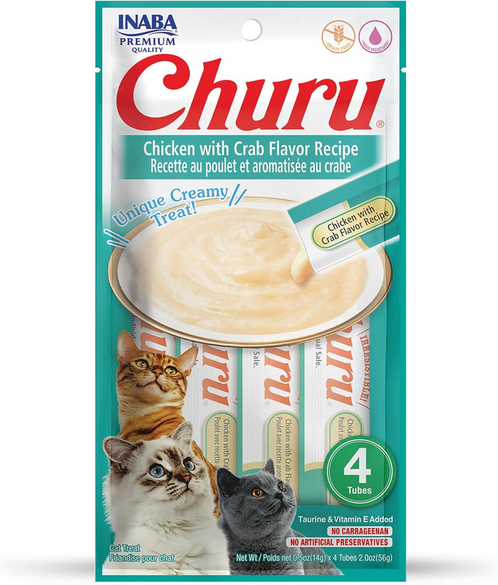 Churu Cat Treats, Grain-Free, Lickable, Squeezable Creamy Purée Cat Treat/Topper with Vitamin E & Taurine, 0.5 Ounces Each Tube, 4 Tubes, Tuna with Salmon Recipe