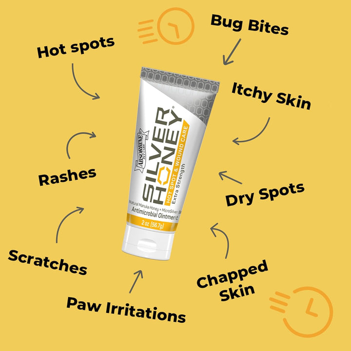 Silver Honey Hot Spot & Wound Care Ointment 2Oz Tube, Manuka Honey & Microsilver BG, Medicated for Dogs, Cats, Small Animals