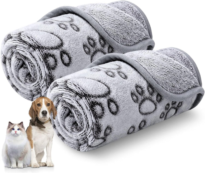 Premium Soft Dog Blanket for Small Medium Large Dogs Washable 300GSM Fluffy Warm Fleece Puppy Cat Paw Print Pet Flannel Grey Paw M(30"X20")