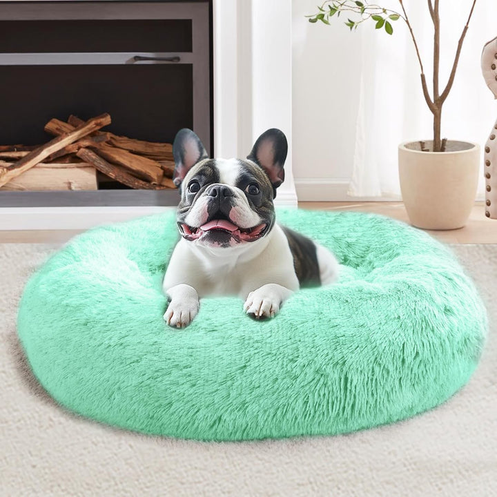 Small Dog & Cat Beds for Indoor Cats, Donut Cuddler Warming Soft Dog Beds with Anti-Slip Bottom, round Calming Fluffy Plush Faux Fur Cushion Bed for Small Medium Dogs (20", Smoke Grey)