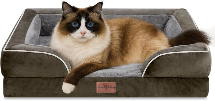 Orthopedic Dog Bed for Extra Large Dogs 42X30 Inch, Waterproof Supportive Egg Crate Foam XL Pet Bed with Removable Bolsters, Dog Couch with Washable Cover & Non-Slip Bottom, Grey