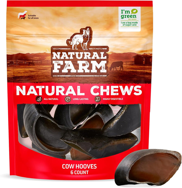 Cow Hooves (6 Pack), Odor-Free, All Natural Sourced from Farm-Raised Beef Hoof Dog Treats, Great Alternative to Bully Sticks or Rawhide, Dental Chew for Small, Medium, Large Breeds