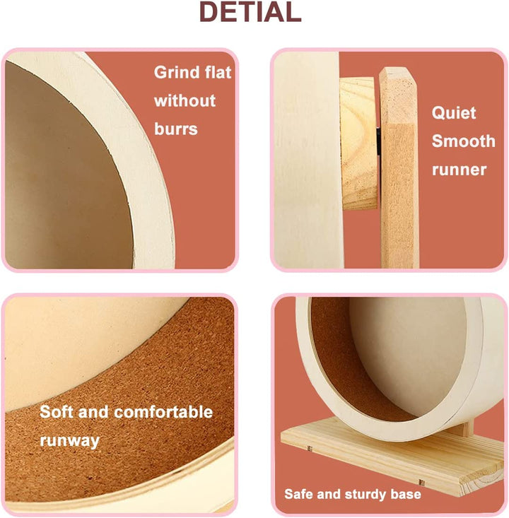 Hamster Wooden Silent Wheel, Small Animal Exercise Wheel Accessories, Quiet Spinner Hamster Running Wheels Prevent Depression Toys for Hamsters, Gerbils, Mice and Other Small Pets (S)