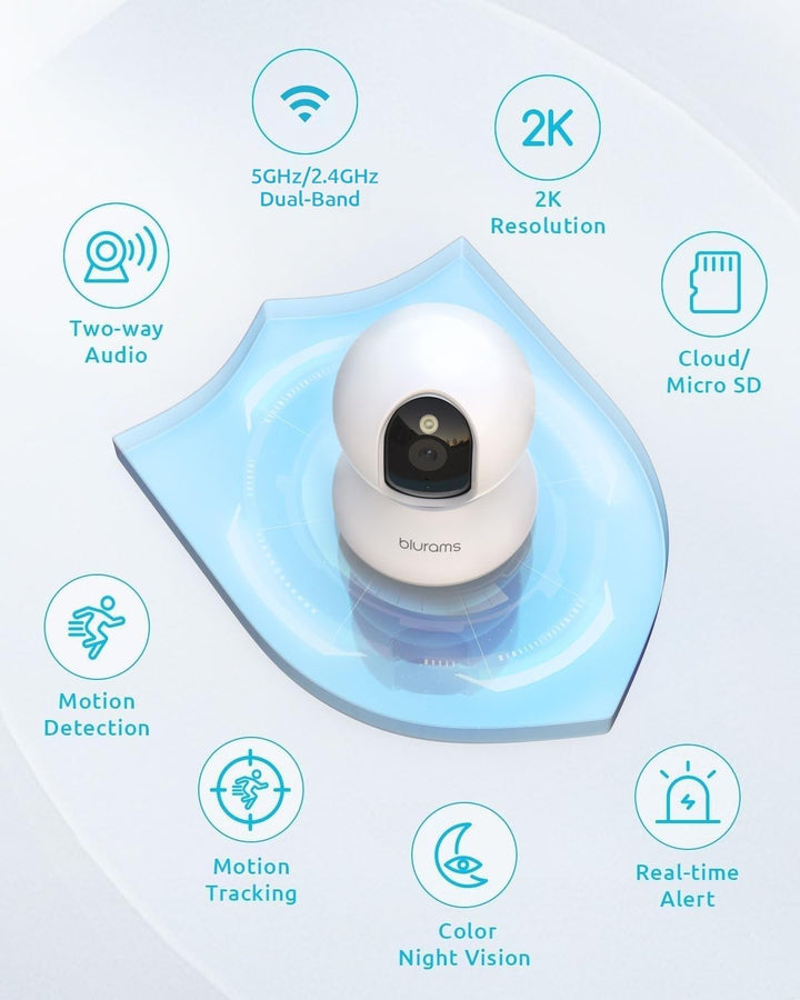 Cameras for Home Security, 2K Pet Camera with Phone App, 360° PTZ Indoor Cameras, 2-Way Talk, Motion Tracking, Color/Ir Night Vision, Cloud&Sd, Works with Alexa (2Pack, 5Ghz/2.4Ghz Dual-Band)