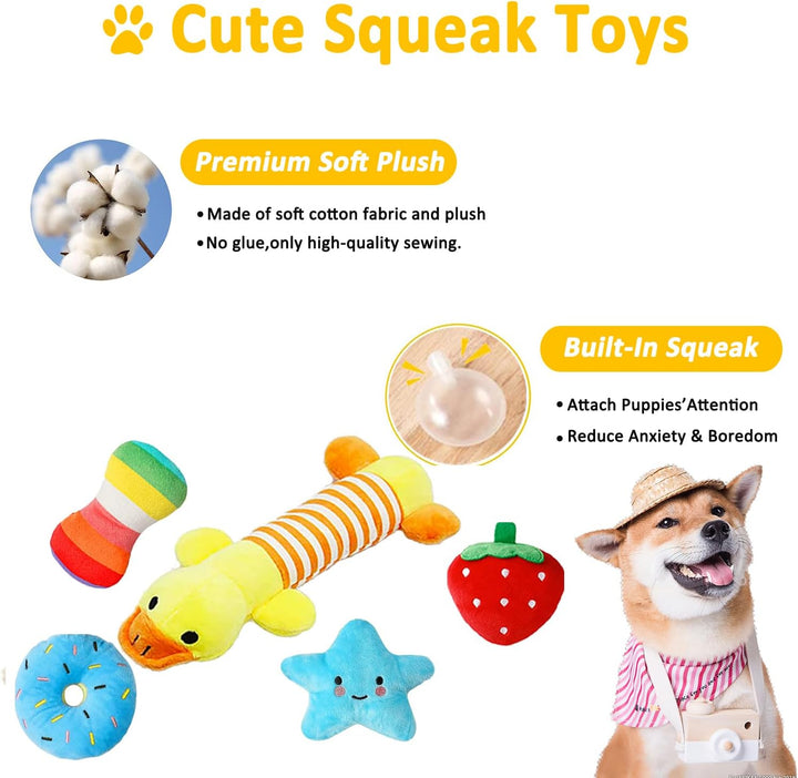 Dog Toys 25 Pack for Fun and Teeth Cleaning, Puppy Chew Toys Pack with Squeak Plush Toy,Squeaky Toy Balls,Tug of War and Rope Toys for Puppy to Small Dogs