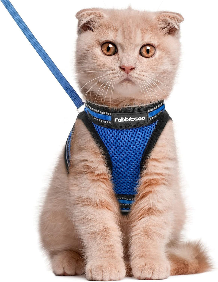 Cat Harness and Leash Set for Walking Escape Proof, Adjustable Soft Kittens Vest with Reflective Strip for Cats, Comfortable Outdoor Vest, Black, S