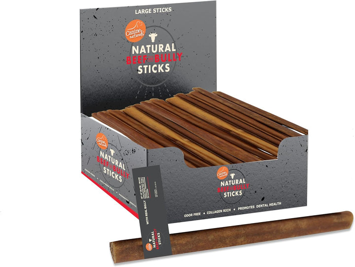 | Natural Beef & Bully Sticks | Long-Lasting, Odor Free, High Protein Chews Made with 100% Real Bully | 4 Count Medium Sticks