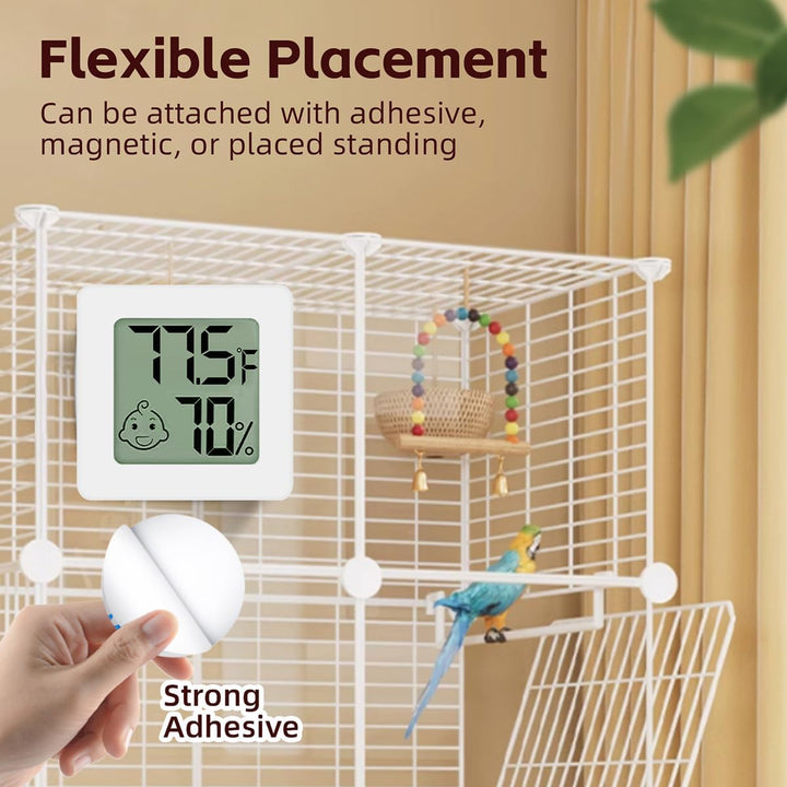 Bird Thermometer Hygrometer – Mini Digital Magnetic & Adhesive Pet Temperature and Humidity Sensor Gauge for Parrot Cages, Lizard Spider Snake Gecko Reptile Rearing Boxes