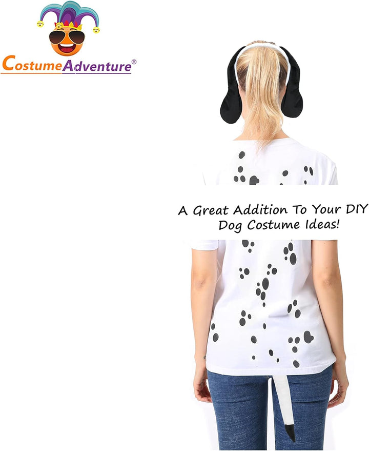 Black and White Dog Ears Headband and Tail Costume Accessory Puppy Dog Costume Ears and Tail - One Size