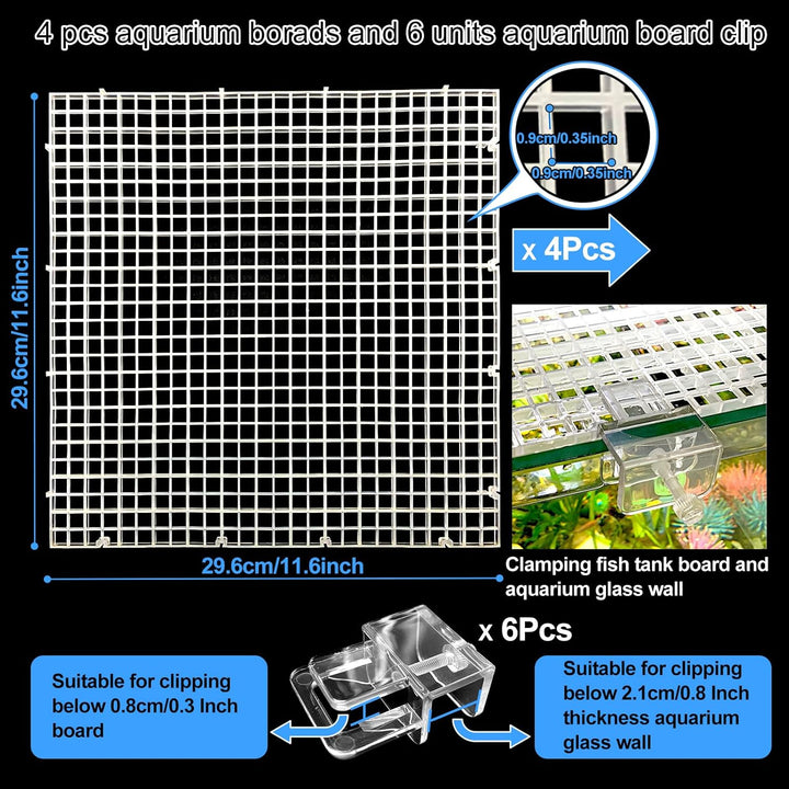 4 Aquarium Lid Hood Fish Tank Top Cover Terrarium Lid Plastic Grid Panel Egg Crate Grate 6 Aquarium Glass Cover Board Clip