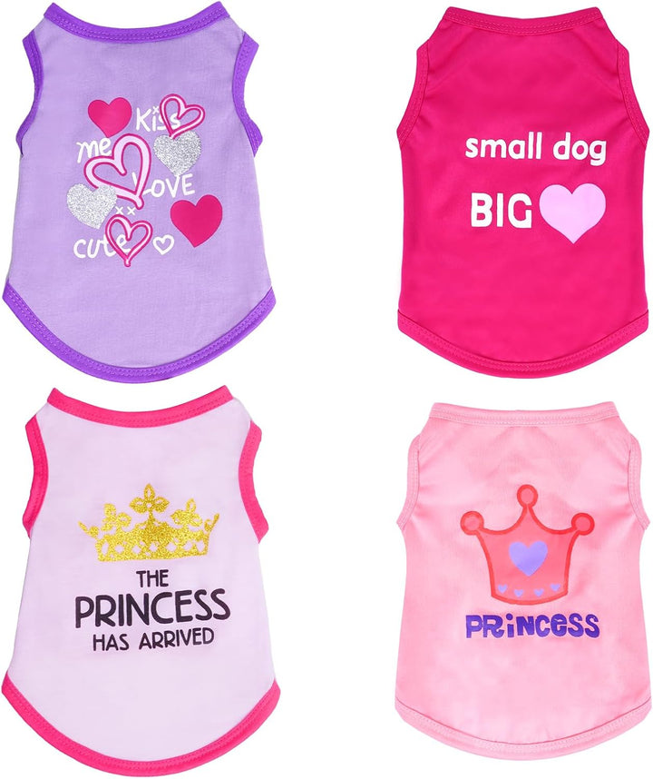 4 Pack Dog Shirts Summer Printed Puppy Clothes Cute Sleeveless Pet T Shirts Dog Clothes for Small Medium Dogs Cats Girl(S)