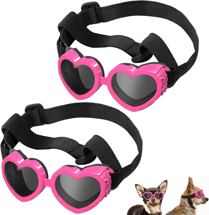 Small Dog Sunglasses UV Protection Goggles Eye Wear Protection with Adjustable Strap Doggy Heart Shape Anti-Fog Sunglasses for Pet Dogs Sun Glasses Doggie Windproof Glasses, Pink