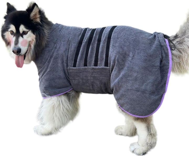 Dog Drying Coat Bathrobe Towel, Microfibre Material Fast Drying Super Absorbent Dog Bath Robe, Pet Quick Drying Moisture Absorbing with Adjustable Collar and Waist