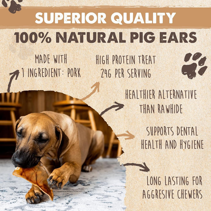 Half Pig Ears for Dogs - All Natural, Single Ingredient Treats. Better than Rawhide Pet Snacks for Small and Large/Medium Pets. Pigs Ear Dogs Chews (12 Pack)